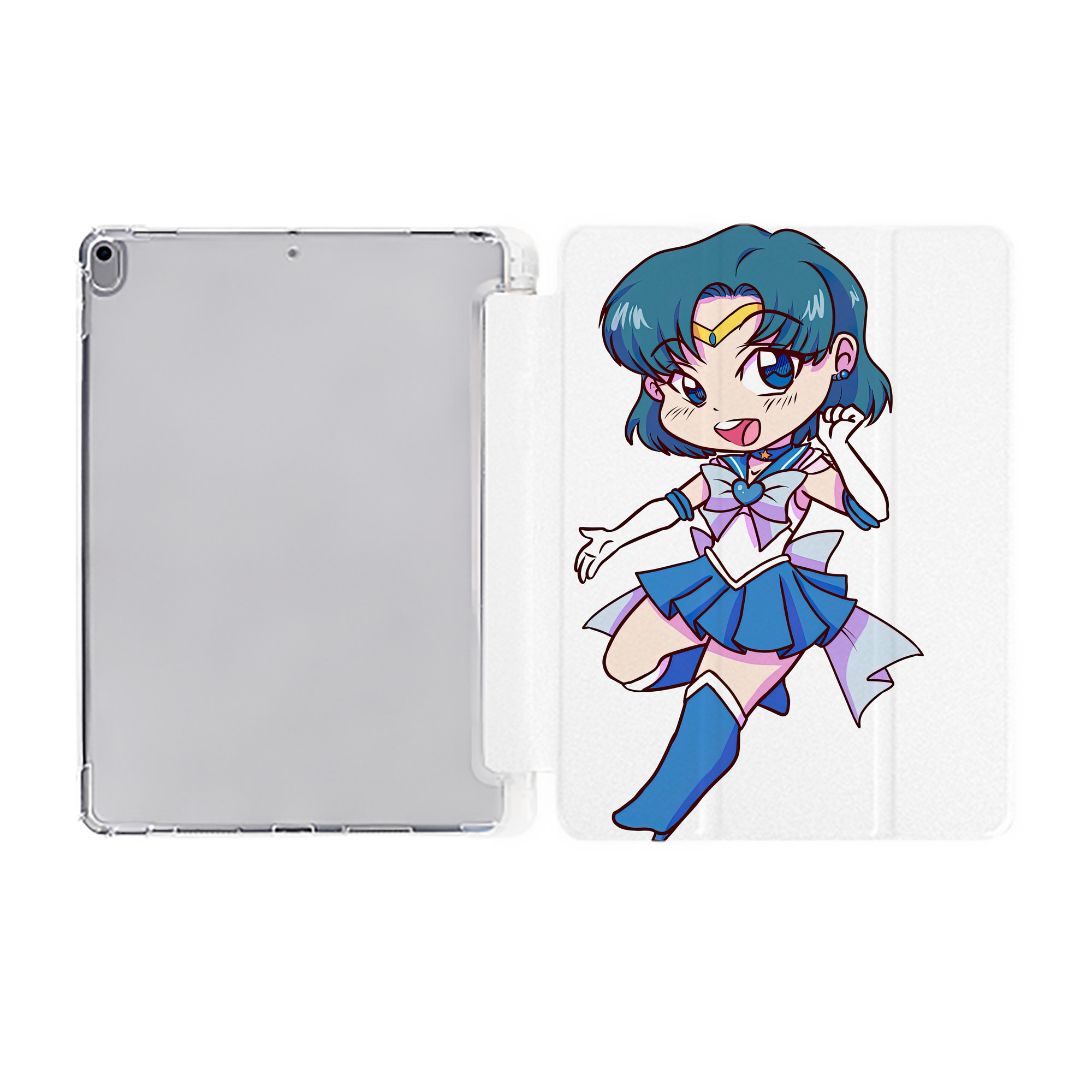 （画像用） 美少女戦士セーラームーン 水野 亜美 みずの あみ Sailor Moon Mizuno Ami IPad ケース ペン収納付き 三つ折りスタンド PUレザー×シリコン 対応機種9.5/10.5/10.9インチ